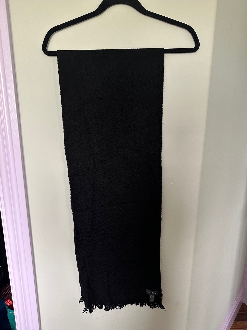 Mexx Black Men's Wool Scarf with Fringe